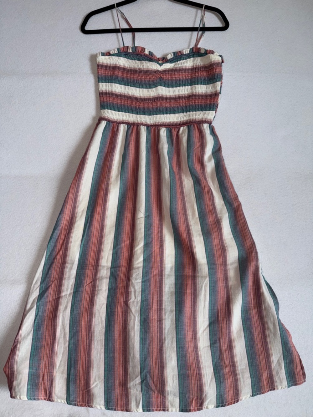 NWOT Row.a Striped Smocked Sundress in Cream, Rust & Teal